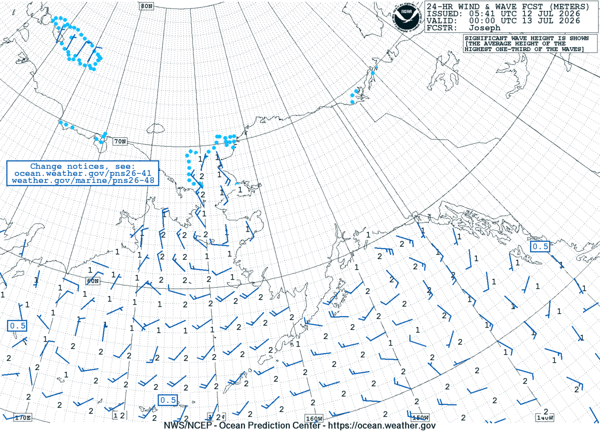 Alaska/Arctic 24 Hour Wind & Wave Forecast