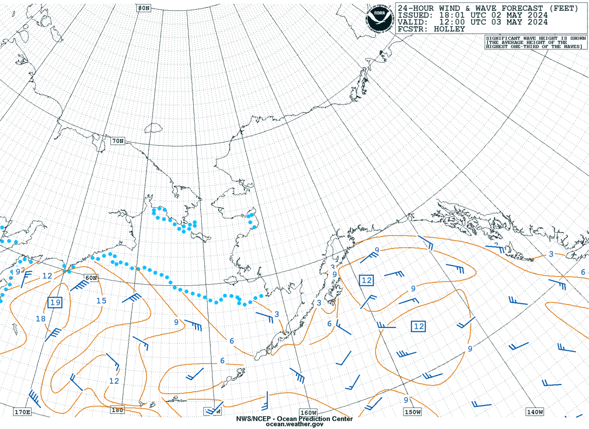 Map of Alaska with 24HR Wind/Wave Forecast