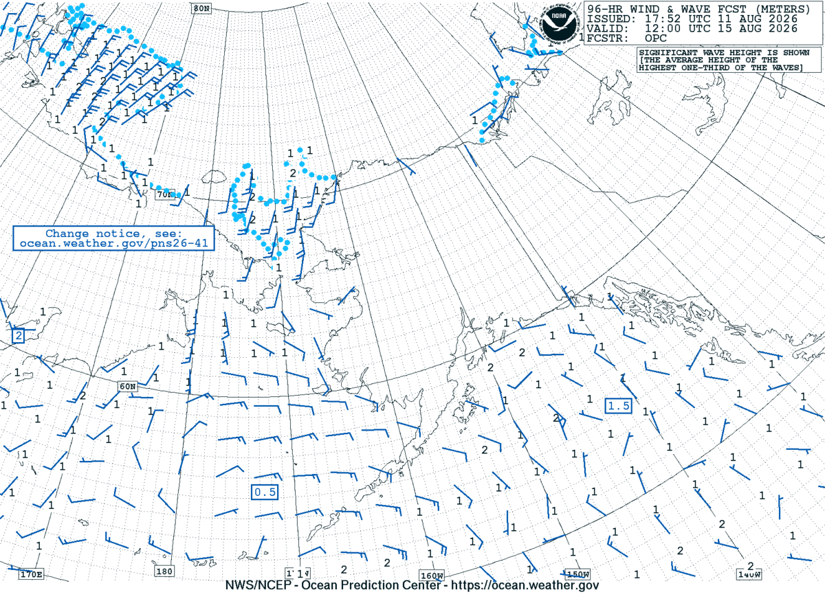 Alaska/Arctic 96 Hour Wind & Wave Forecast