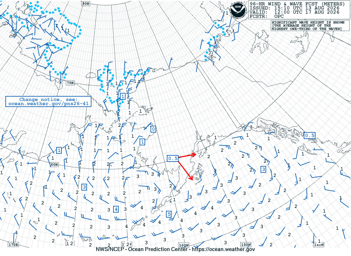 Alaska/Arctic 96 Hour Wind & Wave Forecast