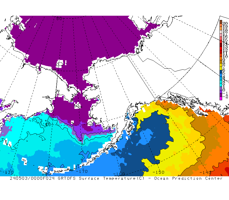 Latest 24 hour GRTOFS Arctic currents forecast