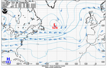 Latest 24 hour Atlantic 500 mb forecast--Offshore