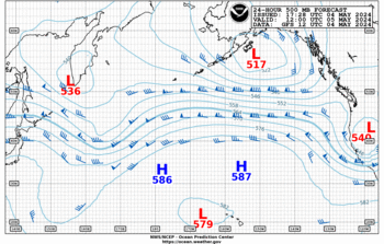 Latest 24 hour Pacific 500 mb forecast--Offshore
